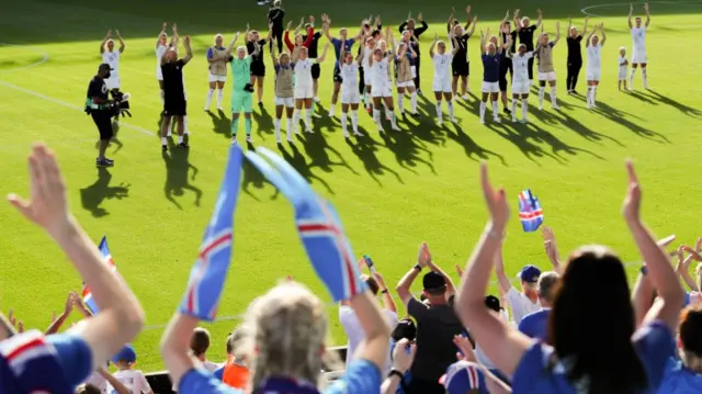 Iceland players and fans Viking clap