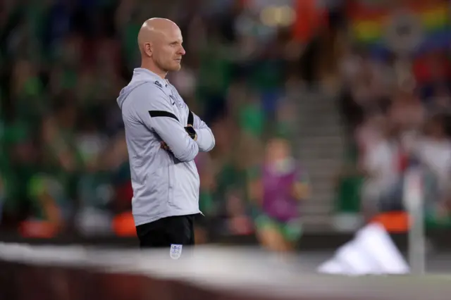 Arjan Veurink, Assistant Manager of England looks on during the UEFA Women's Euro 2022 group A match between Northern Ireland and England