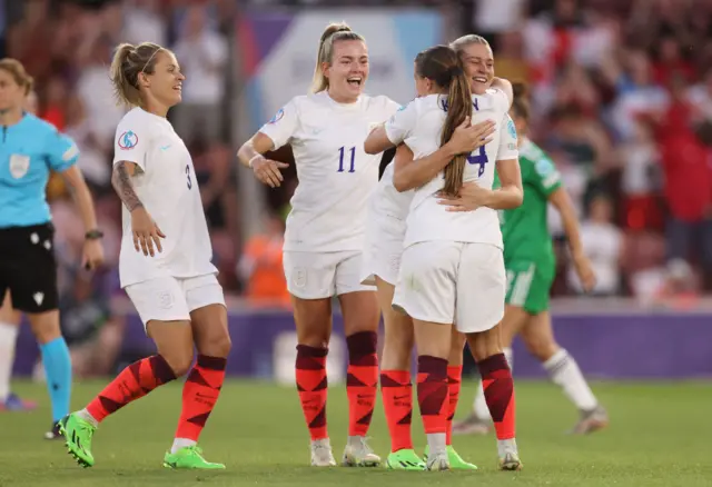 Alessia Russo of England celebrates after scoring their team's third goal