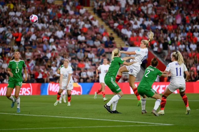 Alessia Russo of England scores their side's third goal of the match