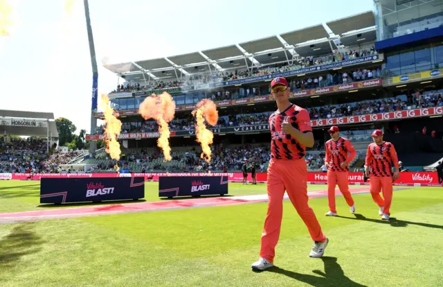 Lancashire take the field at Edgbaston