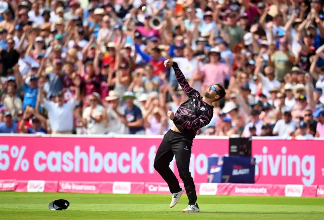 Rilee Roussouw celebrates a catch