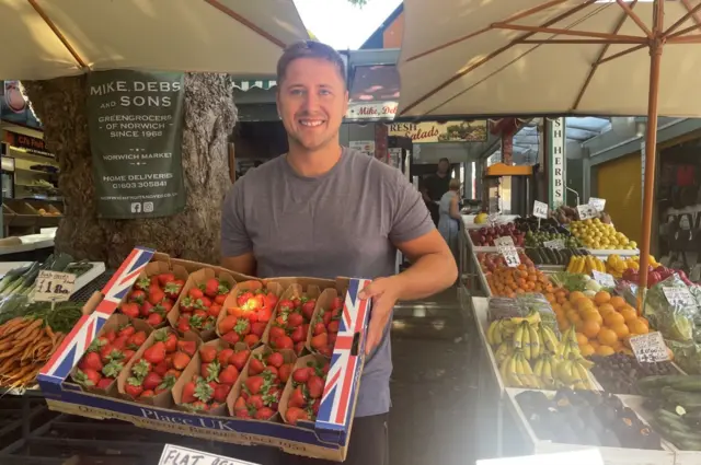 Brendan Read working at the fruit and veg stall