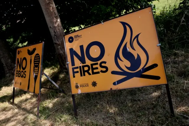 Warning signs are displayed in Dovedale, Derbyshire