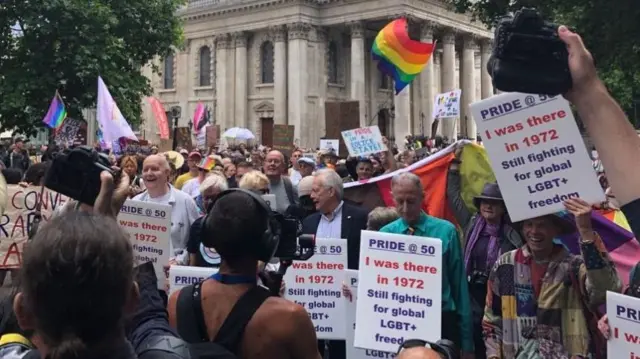 Peter Tatchell taking part in Pride 50th anniversary