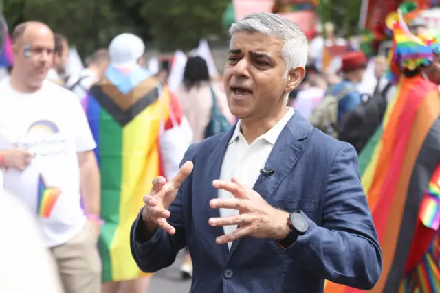 Mayor of London Sadiq Khan speaking to the media before Pride in London parade