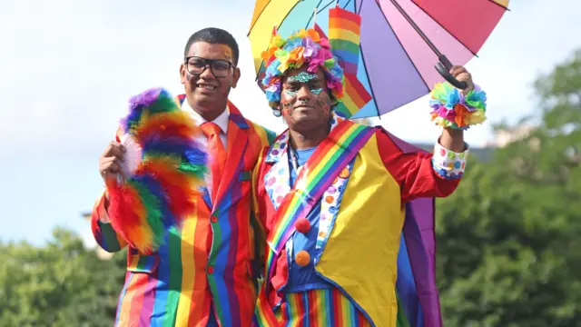 Md Nabir Uddim (left) and Mohammed Nazir (right) ahead of the Pride in London parade