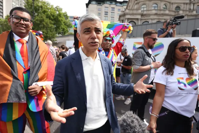 Mayor of London Sadiq Khan speaking to the media before the Pride in London parade