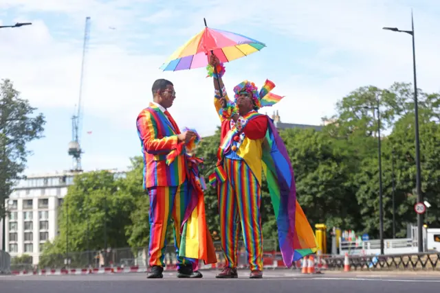 Md Nabir Uddim (left) and Mohammed Nazir (right) from London ahead of the Pride in London parade