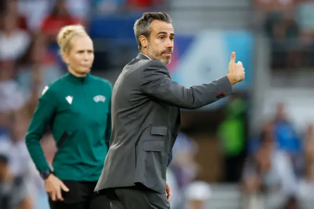 Jorge Vilda, Head Coach of Spain reacts during the UEFA Women's Euro 2022 Quarter Final match between England and Spain at Brighton & Hove Community Stadium
