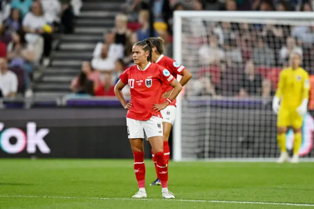 Austria's Laura Feiersinger looks dejected after Germany's Lina Magull scores their first goal