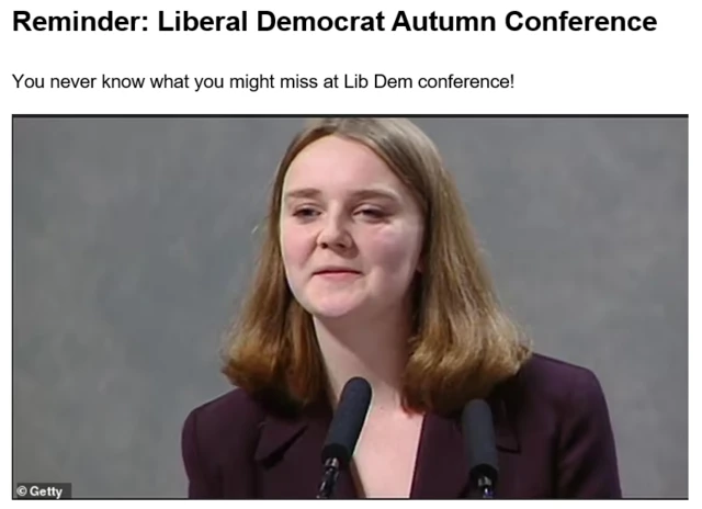 Screenshot of an email showing Liz Truss speaking in 1994