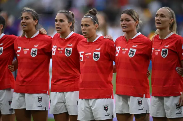 Austria line up before match