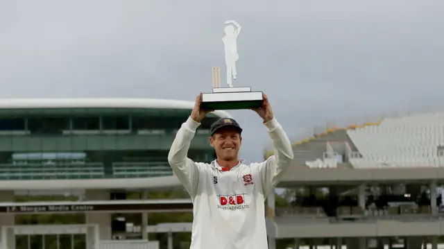 Essex's Tom Westley was the first of the two county captains to lift the Bob Willis Trophy in 2020