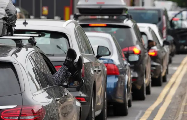 Drivers waiting in long queues