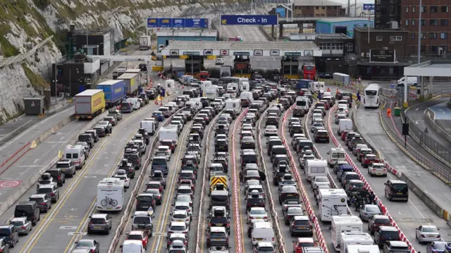 Cars queueing at the port of Dover