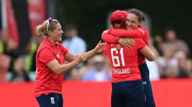 England celebrate wicket