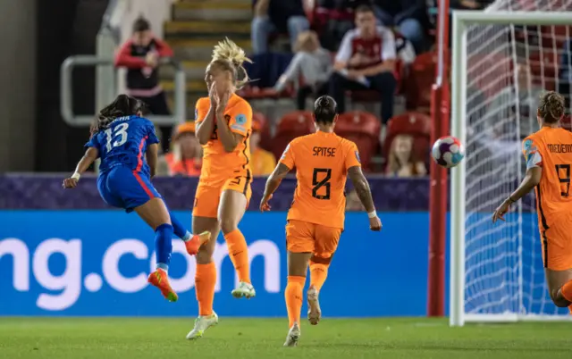 Selma Bacha of France shoots at goal during the UEFA Women's Euro England 2022 Quarter Final match between France and Netherlands at The New York Stadium on July 23, 2022 in Rotherham, United Kingdom.