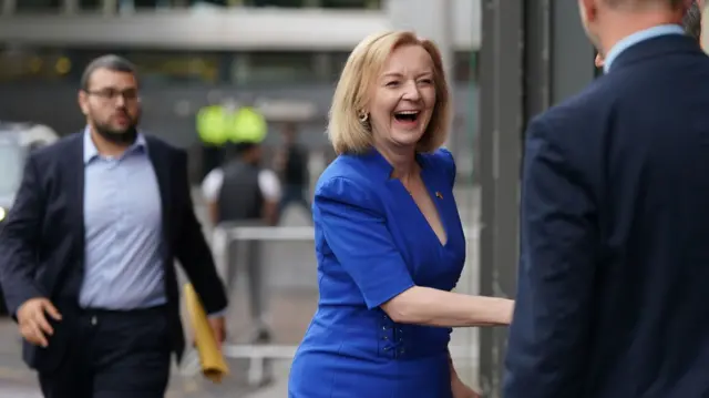 Liz Truss arrives at Victoria Hall, in Stoke-on-Trent, where tonight's debate is being filmed