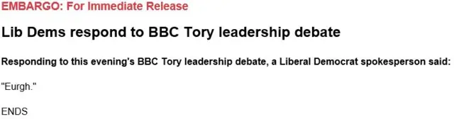 Lib Dem press release, describing the whole debate as one word: 'eurgh'