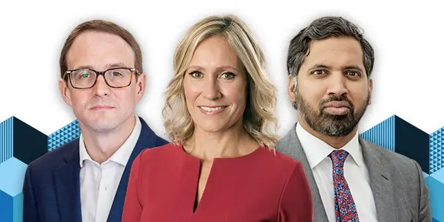 Image showing photos of the BBC debate’s three hosts. They are Sophie Raworth, Faisal Islam and Chris Mason