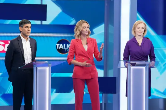 Rishi Sunak, Kate McCann and Liz Truss in a TalkTV studio