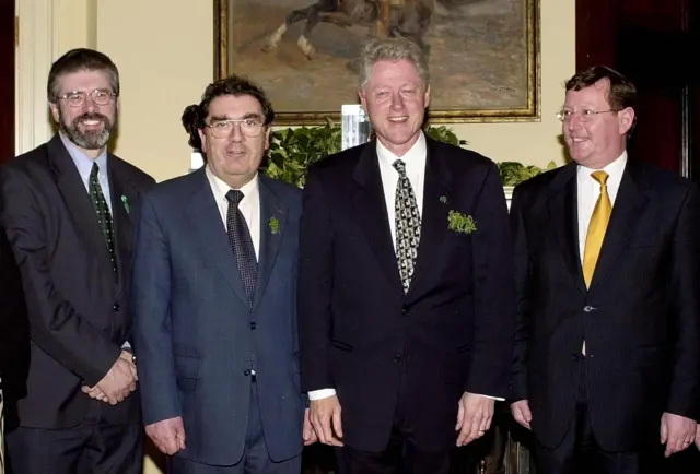 Gerry Adams, John Hume, Bill Clinton and David Trimble