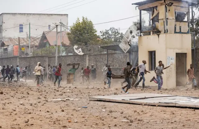 Protesters outside a UN base in Goma, DR Congo - 25 July 2022