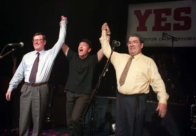 David Trimble, Bono and John Hume