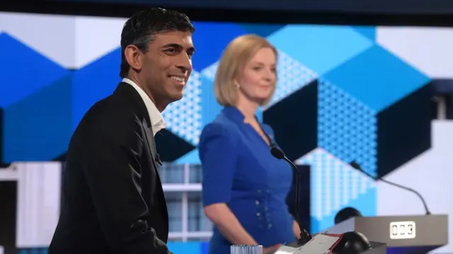 Rishi Sunak and Liz Truss speaking during the BBC debate