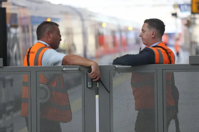 South Western Railway platform staff at Waterloo station, London