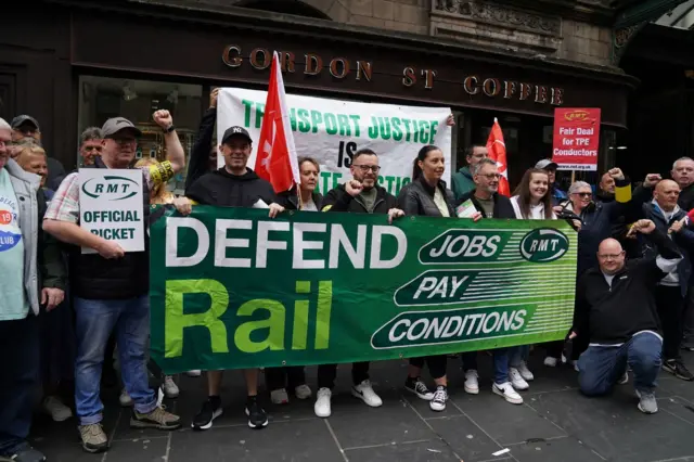 The picket line outside Glasgow Central Station on 21 June