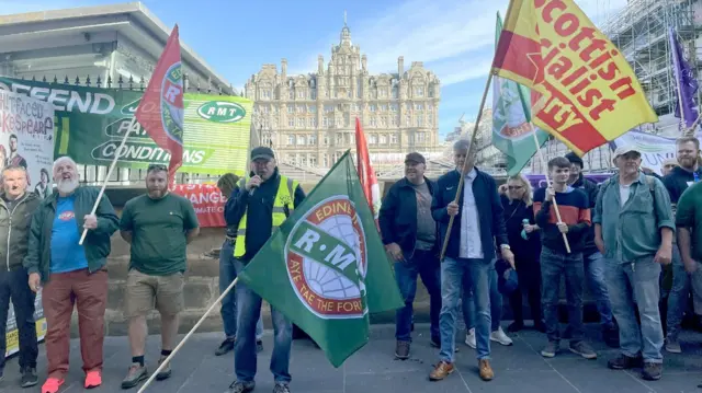 The picket line outside Edinburgh Waverley train station as members of the Rail, Maritime and Transport union (RMT) take part in a fresh strike over jobs, pay and conditions.