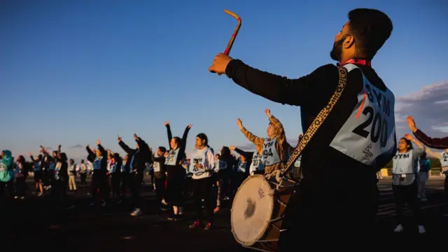 Drummers and dancers during rehearsals for the Birmingham opening ceremony