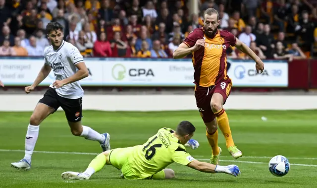 Sligo goalkeeper Luke McNicholas makes a save against Motherwell