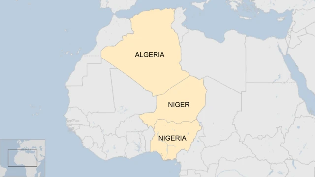 Map of West Africa showing Nigeria, Niger and Algeria