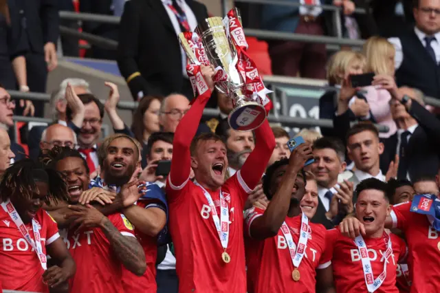 Nottingham Forest celebrate winning the Championship play-off final