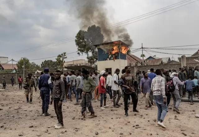 Congolese demonstrators are during a protest against the UN peacekeeping mission MONUSCO in Goma on July 26, 2022.