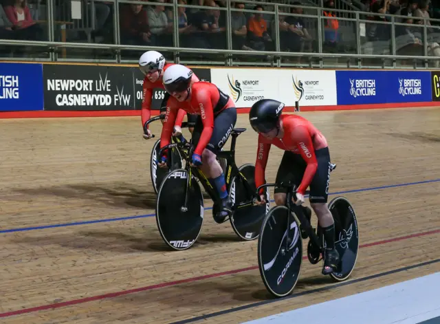 Welsh cyclists Emma Finucane, Rhian Edmunds and Lowri Thomas