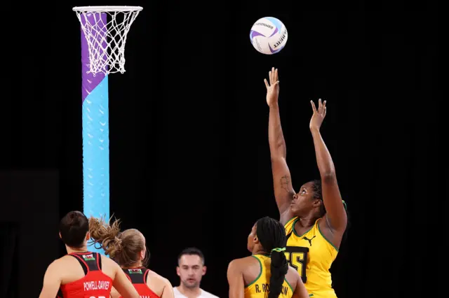 Jhaniele Fowler shoots against Wales