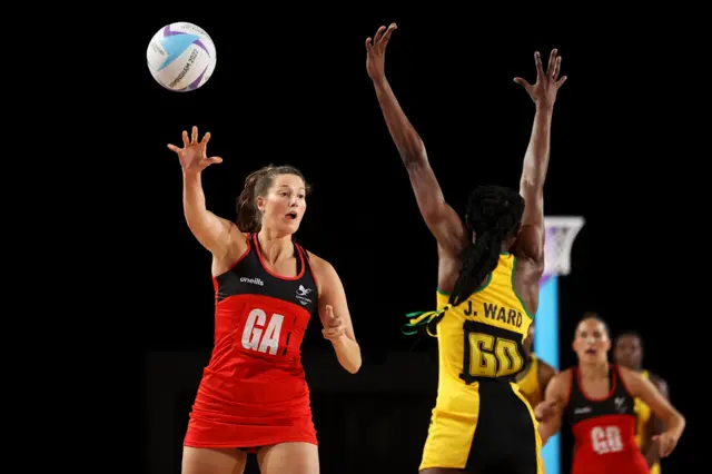 Betsy Creak throws the ball in Wales' match against Jamaica