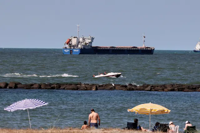 Russian-flagged cargo ship Zhibek Zholy seen off the coast of Black Sea port of Karasu