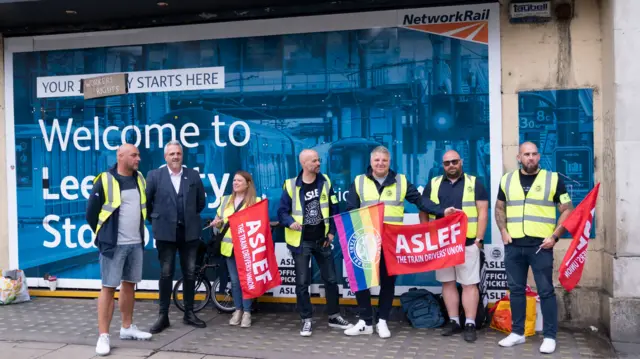 The picket line outside Leeds station today