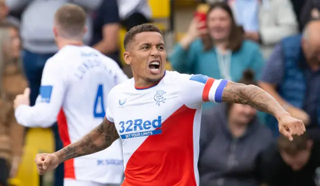 Rangers captain James Tavernier celebrates his winning goal