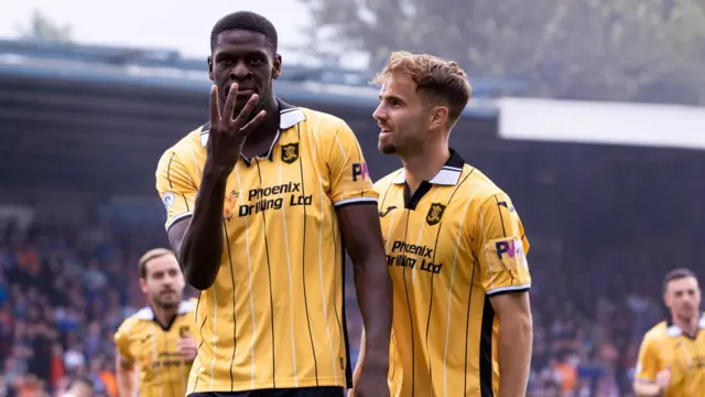 Joel Nouble celebrates his early goal for Livingston