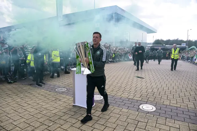 Celtic captain Callum McGregor with the Premiership trophy