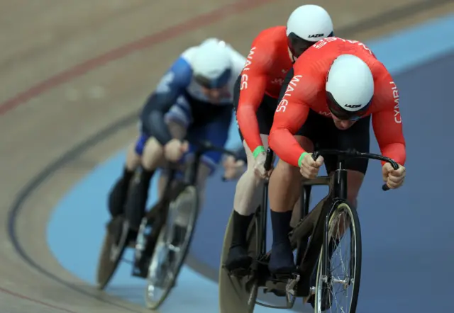 Scotland's Neil Fachie and James Ball of Wales battle it out in the men's para-cycling at the 2022 Commonwealth Games in Birmingham