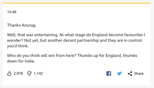 BBC Sport vote for winner of England v India Test at Edgbaston