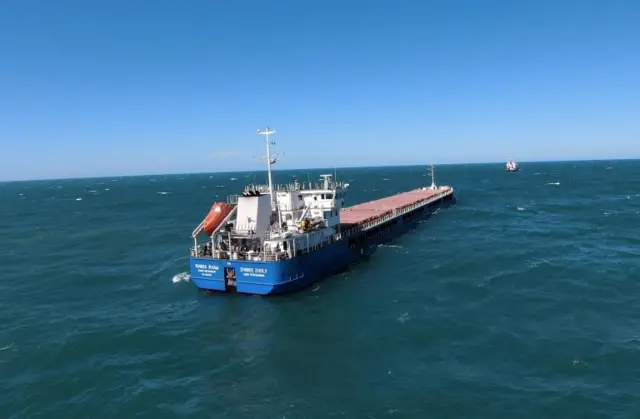 Russian-flagged cargo ship Zhibek Zholy is seen off the coast of Black Sea port of Karasu, Turkey, 3 July 2022