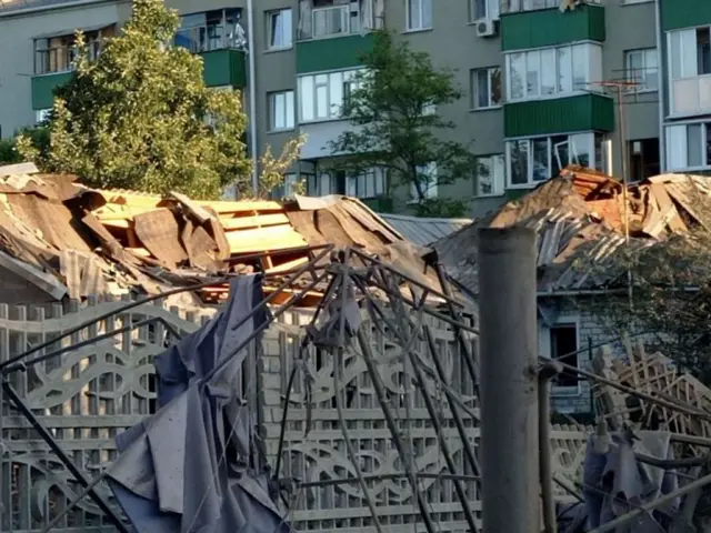 Destroyed residential buildings are seen after the blasts in Belgorod on 3 July 2022